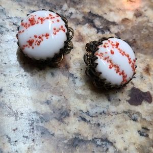 Vintage  1960's red and white clip on earrings